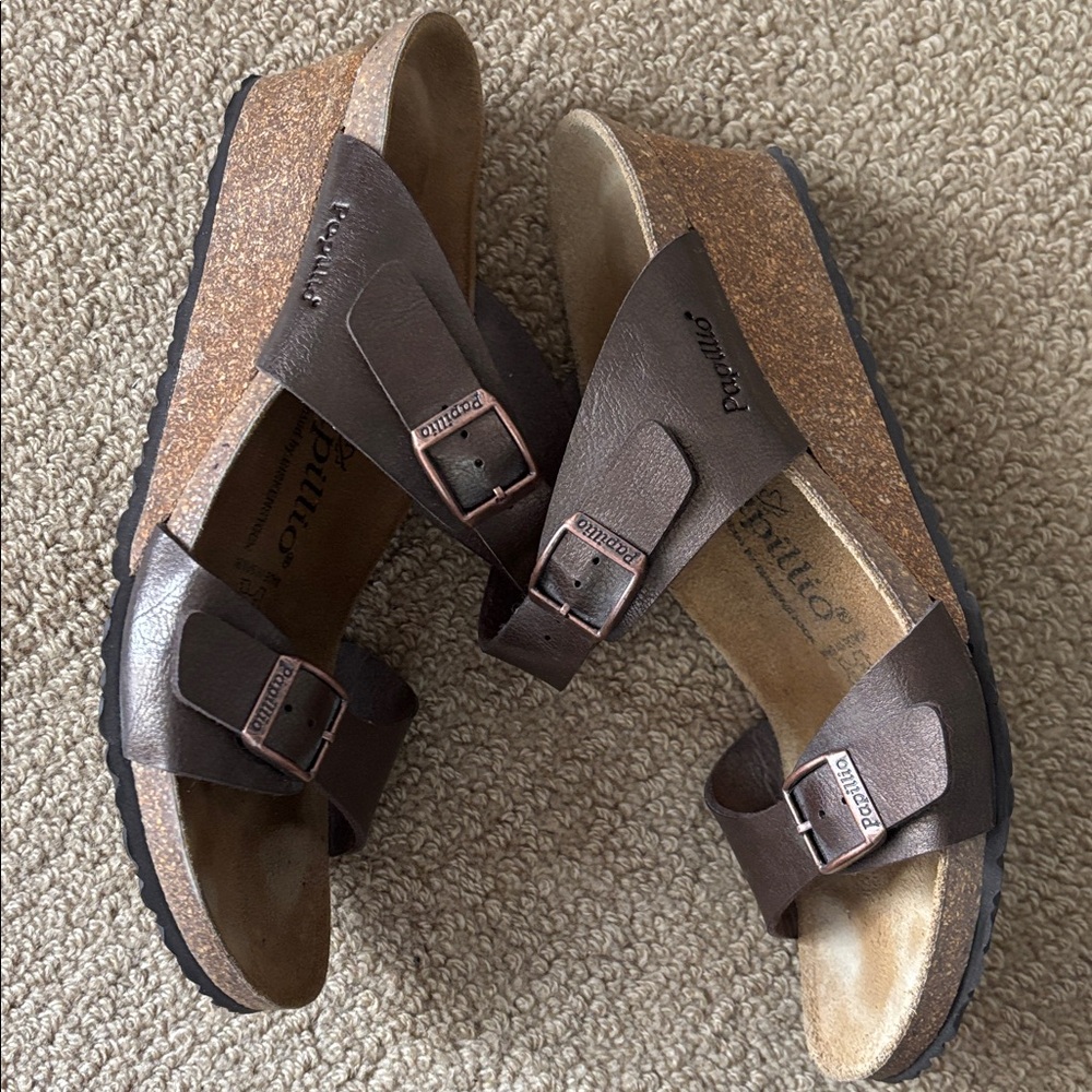 Birkenstock Papillio Dorothy Wedge Sandal Brown Bronze with Buckle Size 10 - Picture 7 of 11